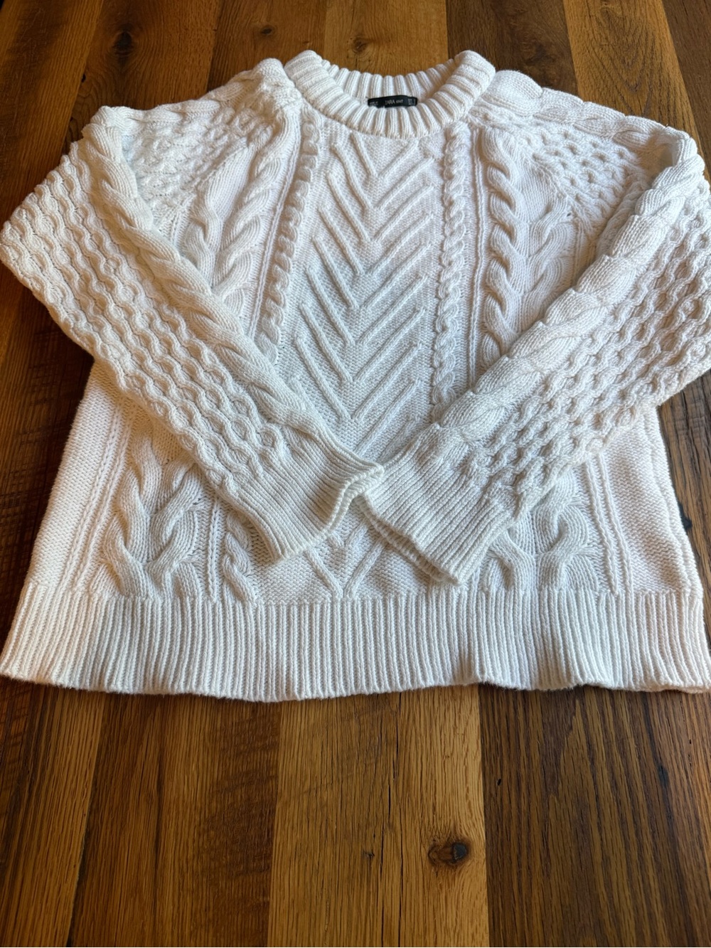 Zara Cream Cable Knit Crewneck Sweater